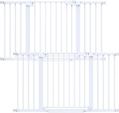 Cumbor 2 Pack 29.7-54.2" Baby Gate for Stairs, Mom's Choice Awards Winner-Auto Close Dog Gate for Doorways, Easy Install Pressure Mounted Pet Gate Indoor, Wide Safety Gate for Dog, White