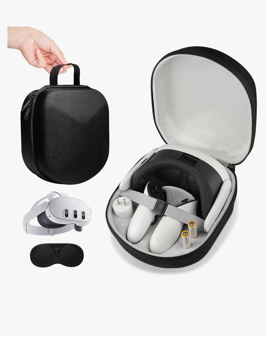 sarlar Quest 3 Case, Hard Carrying Case for Meta Quest 3 VR Headset, Touch Controller & Original Fabric Head Strap Accessories, Ideal for Travel & Home Storage with Lens Protector Cover