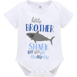 Sibling Shark Shirts for Baby Toddler Boys and Girls T-Shirt Matching Big Sister Little Brother T (White, 0-3M)