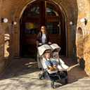 UPPAbaby Minu Duo Side-by-Side Double Stroller - Lightweight + Compact Design for Travel - Easy Fold- from Birth to Toddler - Independent Recline -Ada (Sandstone/Carbon Frame/Chestnut Leather), Mfg date: 03-2026