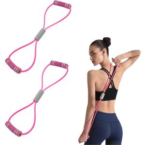 2PCS Figure 8 Resistance Band, Figure 8 Resistance Band with Handles, Stretch Fitness Strap for Full-Body Workouts, Strength Training, Flexibility, Exercise Elastic Rope for Home&Gym-Pink