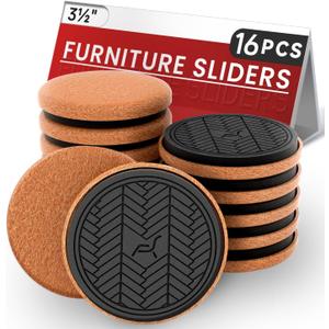 Felt Furniture Sliders for Hardwood Floors, PISAO 16 PCS 3  Heavy Duty Furniture Movers - Unique Non-Scratch Design, Thick Felt Pads for Hard Surfaces, Move Large Furniture Easily (16 PCS 3-1/2")