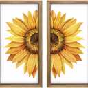 pechpell Set of 2 Sunflower Wall Decor Wood Framed, Wooden Summer Wall Art, Yellow Sunflower Pictures Kitchen Bedroom Bathroom Living Room Office Decorations for Home