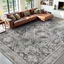 YOH Boho Washable Rug 8x10, Taupe Gray Vintage Non Slip Area Rug, Distressed Indoor Carpet for Living Room Bedroom Kitchen Office