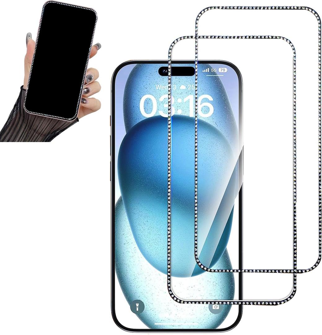 2PCS Glitter Screen Protector Suit for iPhone Air 6.5 inch,Diamond Bling Shiny Sparkling Tempered Glass