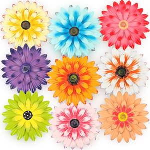 Zhehao 9 Pcs 8 Inch Metal Flower Wall Art Hanging 3D Daisy Decor Metal Flowers Outdoor Decor Multicolored Layered Floral Sunflower Wall Decorations for Indoor Home Room Office Garden Porch Patio
