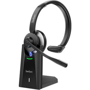 Bluetooth headset, Wireless Headset with Mic for Work, Advanced AI Noise Cancelling Microphone (Clear Calls & Mic Mute), Bluetooth 5.3, Headphones with Mic, for PC/Zoom/Office (No USB Dongle Included)