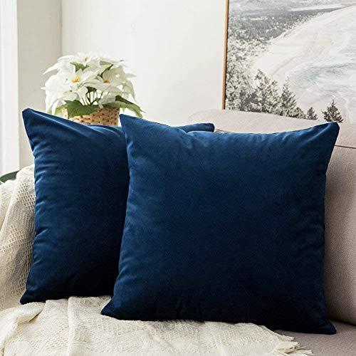 MIULEE Velvet Throw Pillow Covers 18x18 Inch, Pack of 2 - Dark Blue, Super Soft Decorative Square Cushion Cases Modern Luxury Home Decor for Sofa, Couch, Bed, Chair