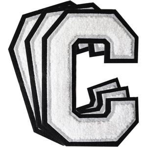 3Pcs Chenille Letter Patches Iron on Patches Varsity Letter Patches Chenille Embroidered Patch Sew On Patches for Clothing Hat Bags Jackets Shirt (White, C)
