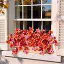 Fall Fake Flowers Artificial for Outdoors Decoration, 2PCS Faux Hibiscus Flowers for Outside Planters, Realistic Silk Autumn Plants with UV Resistant No Fade for Home Porch Garden Balcony Yard Decor (Fall Orange Pink)