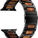 iiteeology Compatible with Apple Watch Band, Natural Wooden Steel Link Bracelet for iWatch Ultra 3/ Ultra 2/ Series 1-11 49mm 46mm 45mm 44mm 42mm - Black (Black&Red Sandalwood)