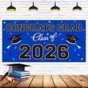 3 x Graduation Party Decorations 2026 Plastic Backdrop - 65" x 32.7" Congrats Grad Banner in Blue, Large Class of 2026 Decorations, Photography & Grad Party Supplies