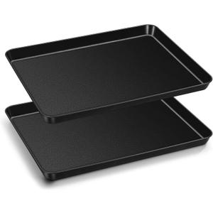 TeamFar Baking Sheets, 16 x 12 x 1, Carbon Steel Baking Pan Cookie Sheets Tray with Coating for Home/Toaster Oven, Healthy & Non-Stick, Heat-Resistant & Easy Clean, 2 PCS