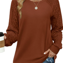Saloogoe Sweatshirts for Women Crewneck Cable Knit Sleeve Sweaters Lightweight Fashion 2025, XL, Brown 