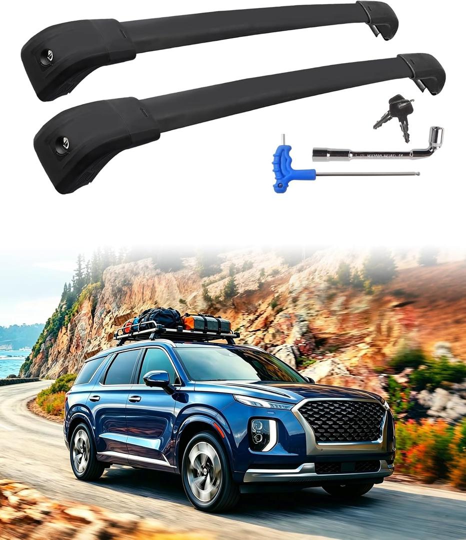 220lbs Upgraded Palisade Lockable Roof Rack Cross Bars Compatible with 2019-2025 Palisade SE SEL XRT (Only for Flush Side Rails), 220 lbs Load Capacity Aluminum Cargo Bars for Rooftop Cargo Carrier