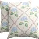 Kawani Hydrangea Pillow Covers 18x18 Inch Watercolor Blue and Pink Floral Outdoor Decorative Throw Pillows Set of 2 Rustic Elegant Flower Pillowcases Cushion Covers for Home Couch Decor