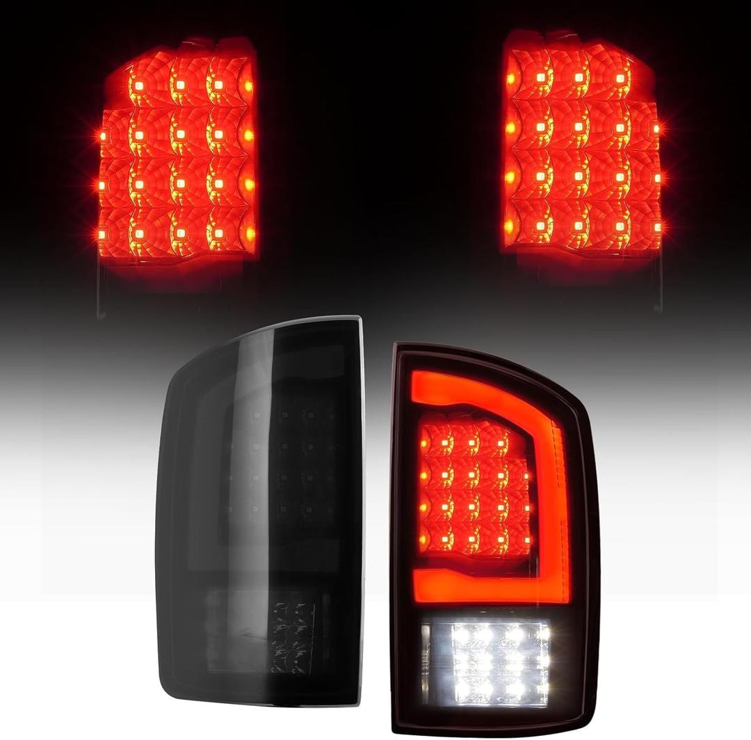 1 Pcs WonVon Premium LED Tail Lights Compatible for 2002-2006 Dodge Ram 1500/2003-2006 Dodge Ram 2500 3500, Matte Black Housing & Smoked Lens Rear Brake Light Replace CH2800147, CH2801147
