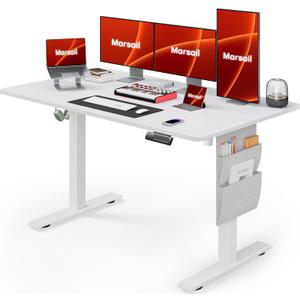 Marsail Standing Office Desk,Adjustable Heights,Stand Up Desk,55x28 Inches Desktop Sit Stand Home Office Gaming Computer Desk with 4 Memory Presets,Headphone Hook,Cable Organizer, White