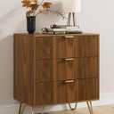 Walnut Dresser for Bedroom, Modern Fluted 3 Drawer Dresser with Storage, Dresser Chest of Drawers with Gold Handles for Bedroom, Living Room, Closet, Hallway, 15.8" D x 23.6" W x 27.6" H