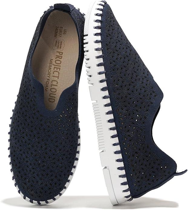Project Cloud Womens Shoes - Lightweight Summer Loafers for Women with Memory Foam Insole - Breathable Womens Loafers - Perfect Summer Shoes for Women 2026 (Rose) Navy, 8
