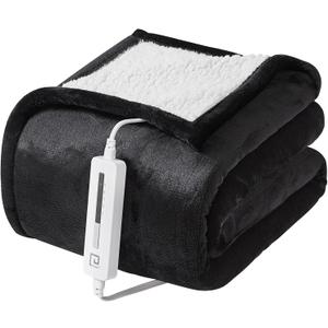 EHEYCIGA Heated Blanket Electric Blanket Twin - Heating Blanket with 9 Heating Levels & 10 Hours Auto Off, Soft Cozy Sherpa Washable Blanket with Fast Heating, 62 x 84 Inches (Black)