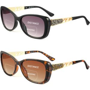JM Bifocal Reading Sunglasses for Women Fashion Square Gradient Sun Readers Outdoor Reading Glasses UV400 Protection (+3.5)