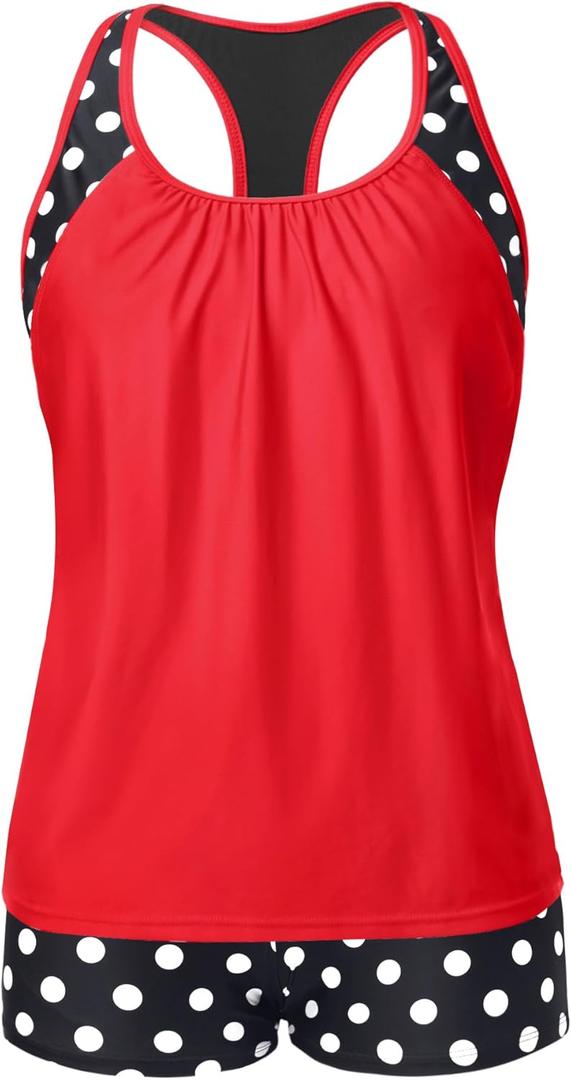 Tempt Me Women Tankini Swimsuits with Shorts - Two Piece Tummy Control Bathing Suit Racerback Sporty Swimwear 2025 (Small, Red Dot) Tempt Me Women Tankini Swimsuits with Shorts - Two Piece Tummy Control Bathing Suit Racerback Sporty Swimwear 2025 (Small, Red Dot)