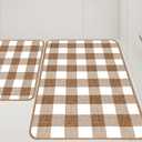 Matace 2 Pieces Buffalo Plaid Check Rug Set, 20x32 & 20x56 inch, Non-Slip, Machine Washable, Non-Printed Woven Surface, Quick Absorb & Dry, for Chic Kitchen/Bathroom/Laundry/Entryway - Brown & White