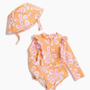 Long Sleeve Swimsuit & Bucket Hat, Size 4T