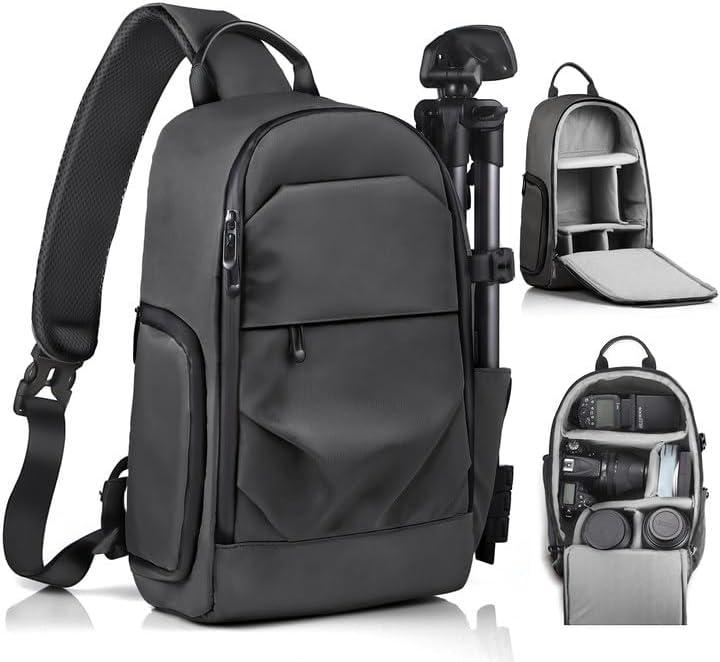 TAAOKA Camera Sling Bag for Photographer Waterproof Crossbody Camera Bag with Fast Access Pockets, Thick Shockproof Photography Backpack with Tripod Holder, DSLR camera bag for Nikon/Sony/Canon