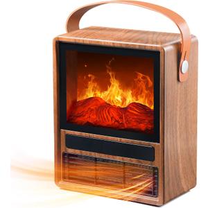 Portable Electric Fireplace Heater - Mini Fireplace Space Heater for Indoor Use with Realistic 3D Flame, Overheat & Tip Protection Small Room Space Heater Fireplace for Bedroom, Office, Living Room (8.9"W x 11.2"H Oak)