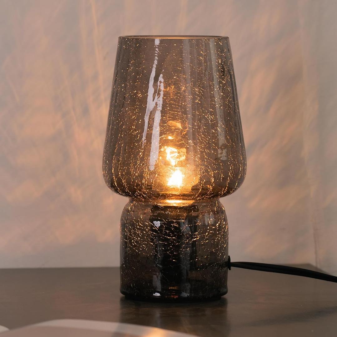 SUREYOND Mushroom Lamp, Small Table Lamp, Mini Cute Lamp Nightstand Lamp Kitchen Glass, Translucent Raindrop, Suitable for Bedrooms, Kitchens, Bedside, Girl Gifts(Raindrop Black)