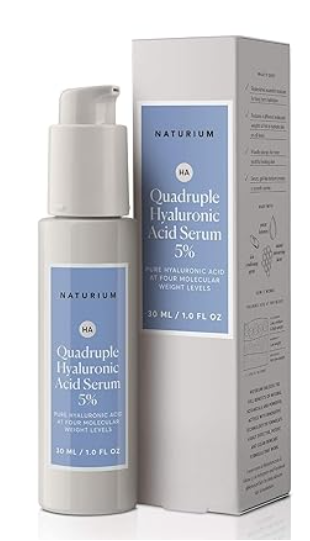 Naturium Quadruple Hyaluronic Acid Serum 5%, Hydrating & Plumping Face Serum, AntiAging & Moisturizing Skin Care, FragranceFree, 1 oz
