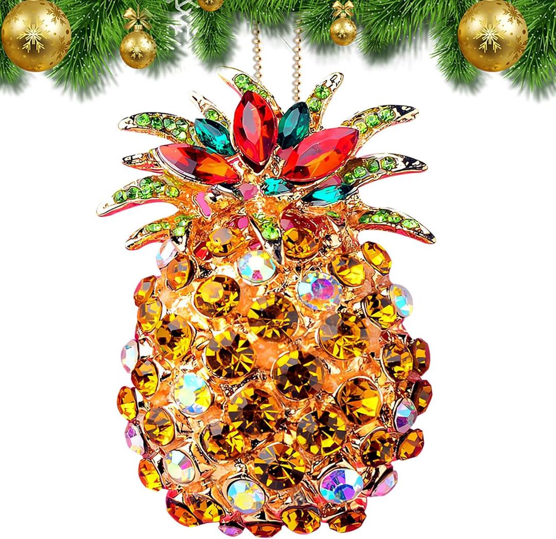 Pineapple Ornament for Christmas Tree Indoor Hanging Xmas Decorations Clearance Keepasake (Green Yellow)