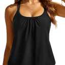 Yonique Modest Tankini Tops for Women - Loose Fit Swim Tops No Bottom 18W, Black