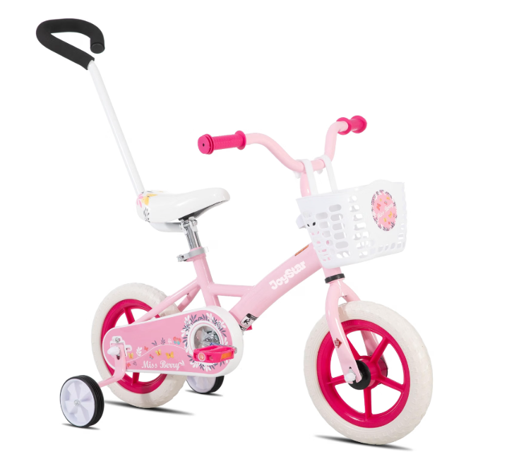JOYSTAR 10 Inch Kids Bike for Boys and Girls Ages 1-4 Years, Toddler Bike with Training Wheels & Basket, Detachable Parent Push Handle, Kids Pedal Bike, Pink