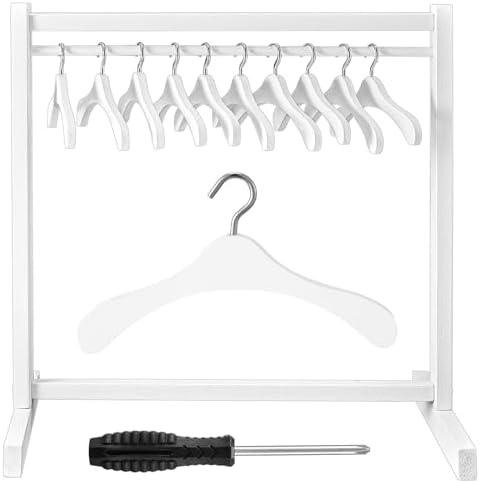 Civaner  Doll Garment Rack with Wooden Clothes Hanger for 18 Inch Girl Doll Clothes Mini Hangers Wardrobe Furniture Accessories for Dollhouse Baby Shower Supplies (White)