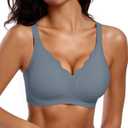 Vertvie Seamless Push-Up Bras for Women Wire-Free Supportive Bras Smoothing Back Bra (Grey Blue,X-Large)