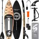SereneLife Inflatable Stand Up Paddle Board with Premium SUP Accessories Wide Stable Design with Non-Slip EVA Deck Pad for Adults and Youth of All Skill Levels, 350 lbs Capacity, Wood
