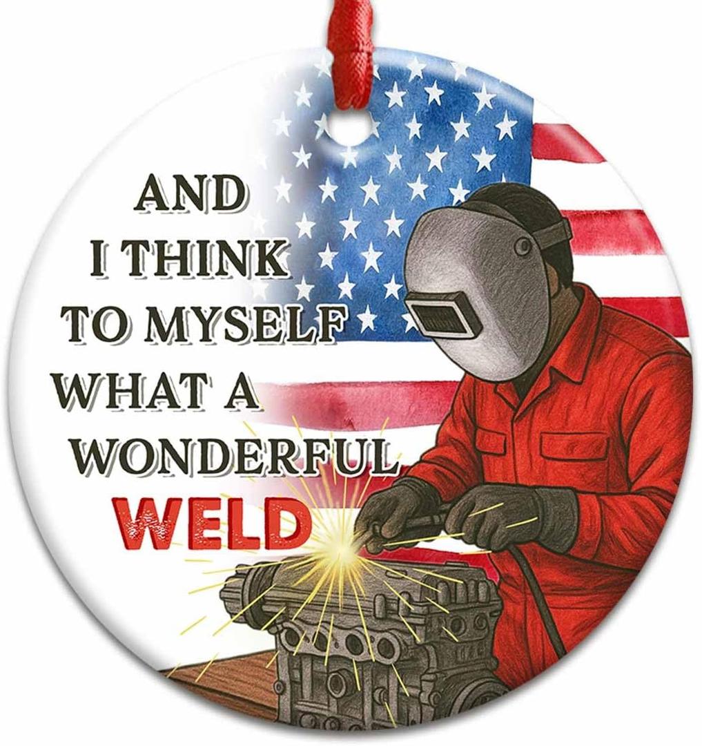 SOL VIBES Welder Ornament - Patriotic Welding Gift, Mechanic Christmas Ornaments - American Flag Ornaments Tree Hanging, Xmas Metal Worker Decoration, Welder Gifts for Men & Dad, Fathers