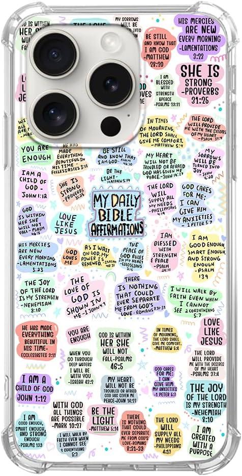 Bible Verses Phone Case Compatible with iPhone 15 Pro, Affirmation Quotes Aesthetic Phone Case for iPhone 15 Pro, Trendy TPU Phone Case Cover