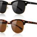 SUNGAIT Polarized Sunglasses for Men and Women, Classic Half-Frame Retro Shades for Driving, Travel, and Outdoor Activities,  Lens Type Polarized, Color: 2-pack: Black/Gray + Glossy Amber/Brown