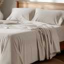 Bedsure 100% Cotton Percale Sheets Queen Size, Queen Sheet Set with Deep Pocket Up to 16 Inches, Breathable & Crirsp Soft, Bedsheet Set, 2 Pieces, Linen (02 - Linen)