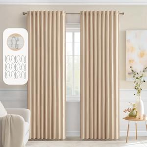MIULEE Back Tab Beige Curtains 84 Inch Length 2 Panels Set for Living Room Bedroom, Cream Rod Pocket/Pinch Pleated Light Blocking Thermal Insulated Room Darkening Blackout Curtains 84 Inches Long