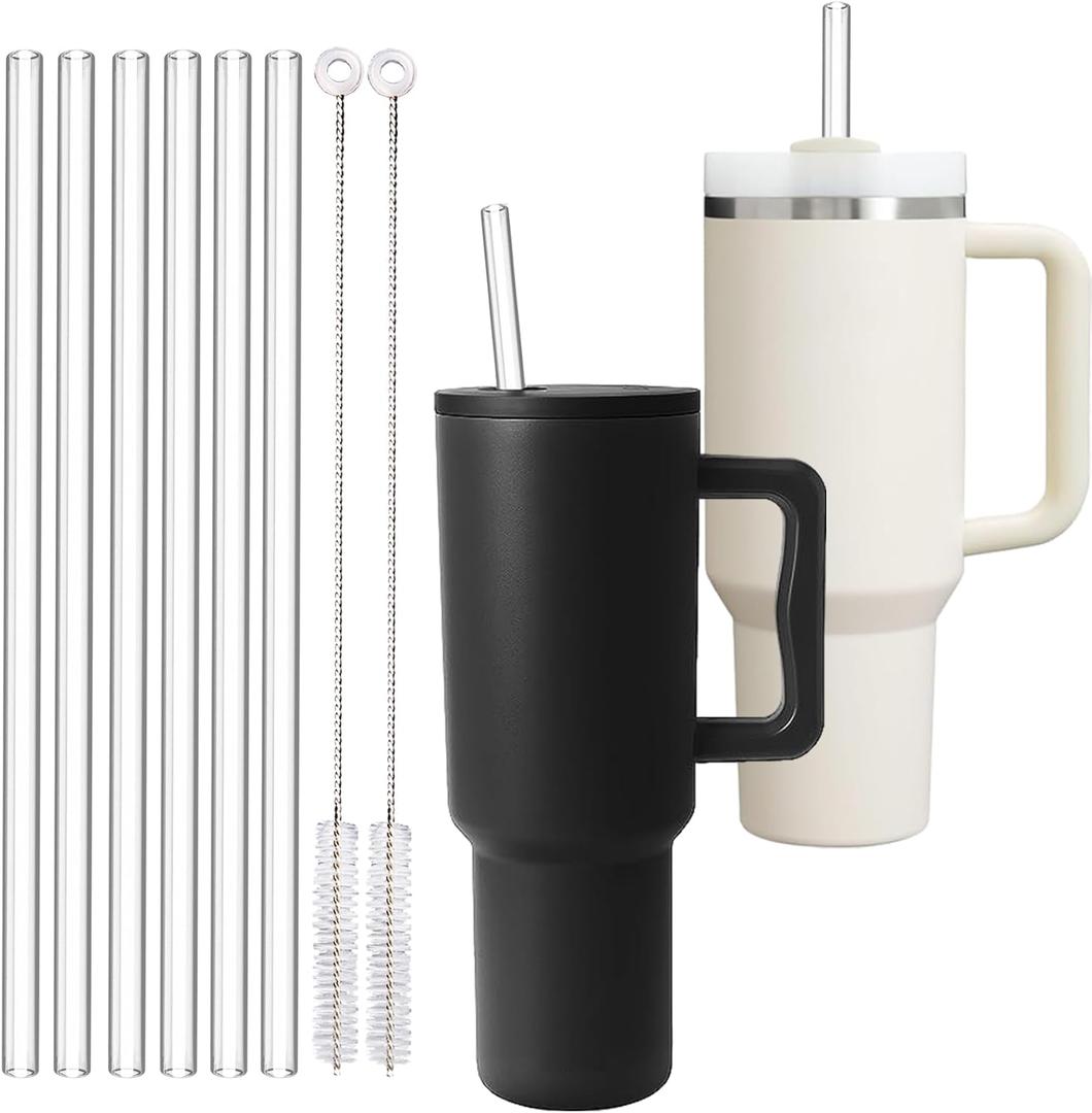 LEPCY 11 inch Reusable Straws for Stanley & Simple Modern 30 OZ Tumbler. 6 Plastic Replacement Straws + 2 Cleaning Brush. Clear and BPA Free, Protective Brush Handle Protects Your Finger