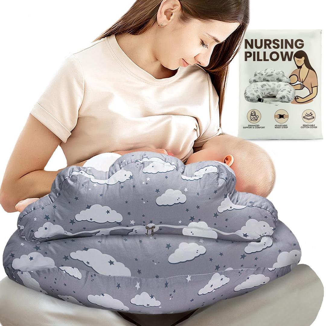 Nursing Pillow – Plus Size Breastfeeding Pillows with Security Fence for Enhanced Support & Comfort – Removable Cotton Cover, Adjustable Waist Strap, Newborn Essentials Must Haves 