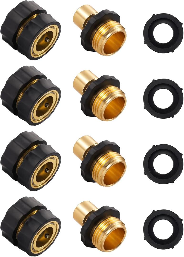 Quick Connect Garden Hose Fittings, Premium 3/4 Inch Garden Hose Quick Connect, 4 Set Male and Female Quick Release Hose Connectors, Easy Connect No-Leak Garden Hose Quick Connector