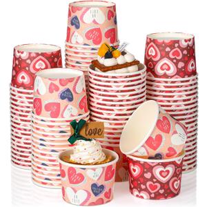 Remerry 100 Pcs 8 oz Mother's Day Heart Snack Cups Party Paper Cup Disposable Paper Dessert Ice Cream Bowl for Wedding Party Treats Cupcakes Supplies Decor