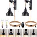 8FT Dimmable Plug in Wall Sconces Pulley Wall Lamps Vintage Hanging Light Fixture Wall Lights with Plug in Dimmable Switch Set of Two Black Wall Lamp for Bedroom, Living Room and Hotel