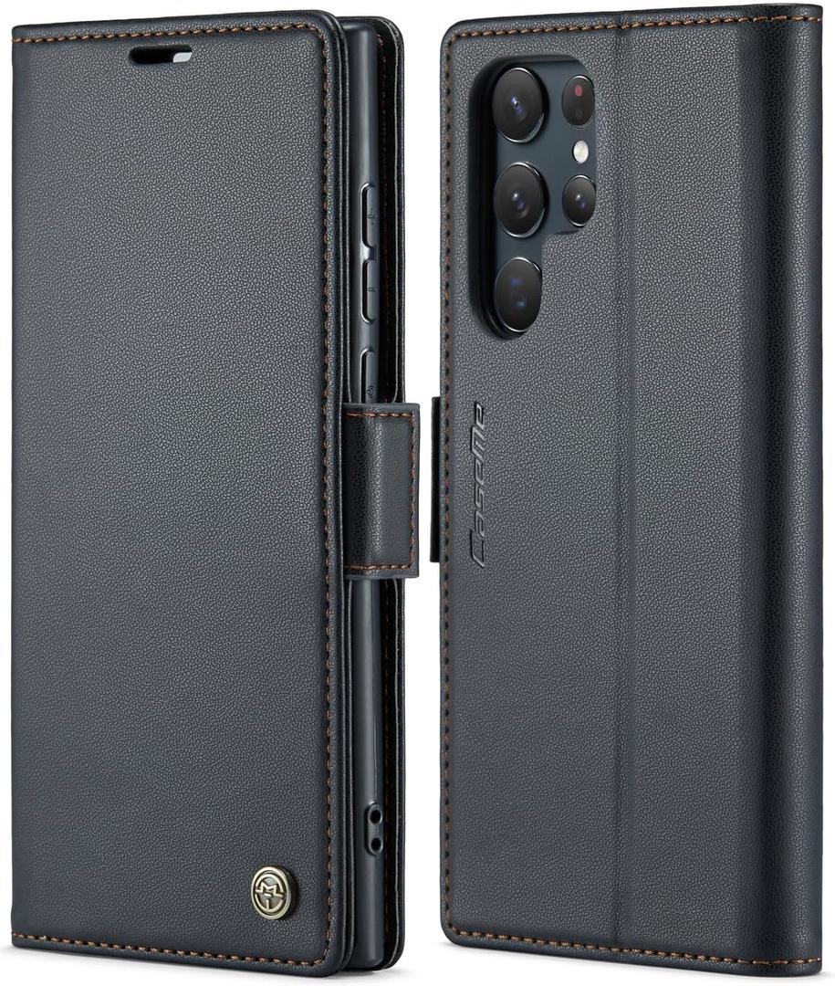 SINIANL Samsung Galaxy S22 Ultra Wallet Case with RFID Blocking, Galaxy S22 Ultra Case Wallet for Men Women Card Holder Magnetic Clasp Kickstand Leather Book Folio Case for Galaxy S22 Ultra Black